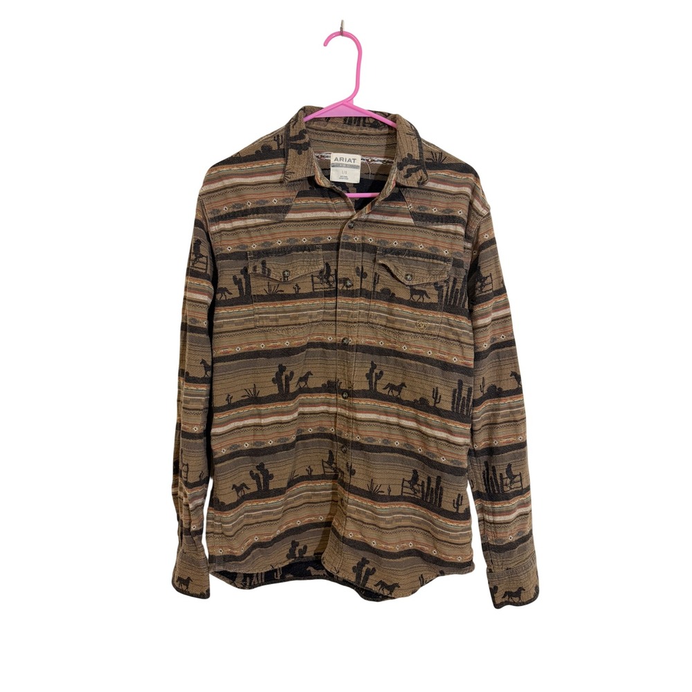 Ariat Mens Retro Fit Southwestern Desert Horse Print Cotton Button Down Shirt L